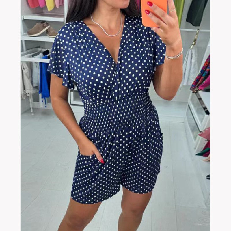 💕SUMMER SALE💕Polka Dot V-nyakú egyrészes rövidnadrág Jumpsuit