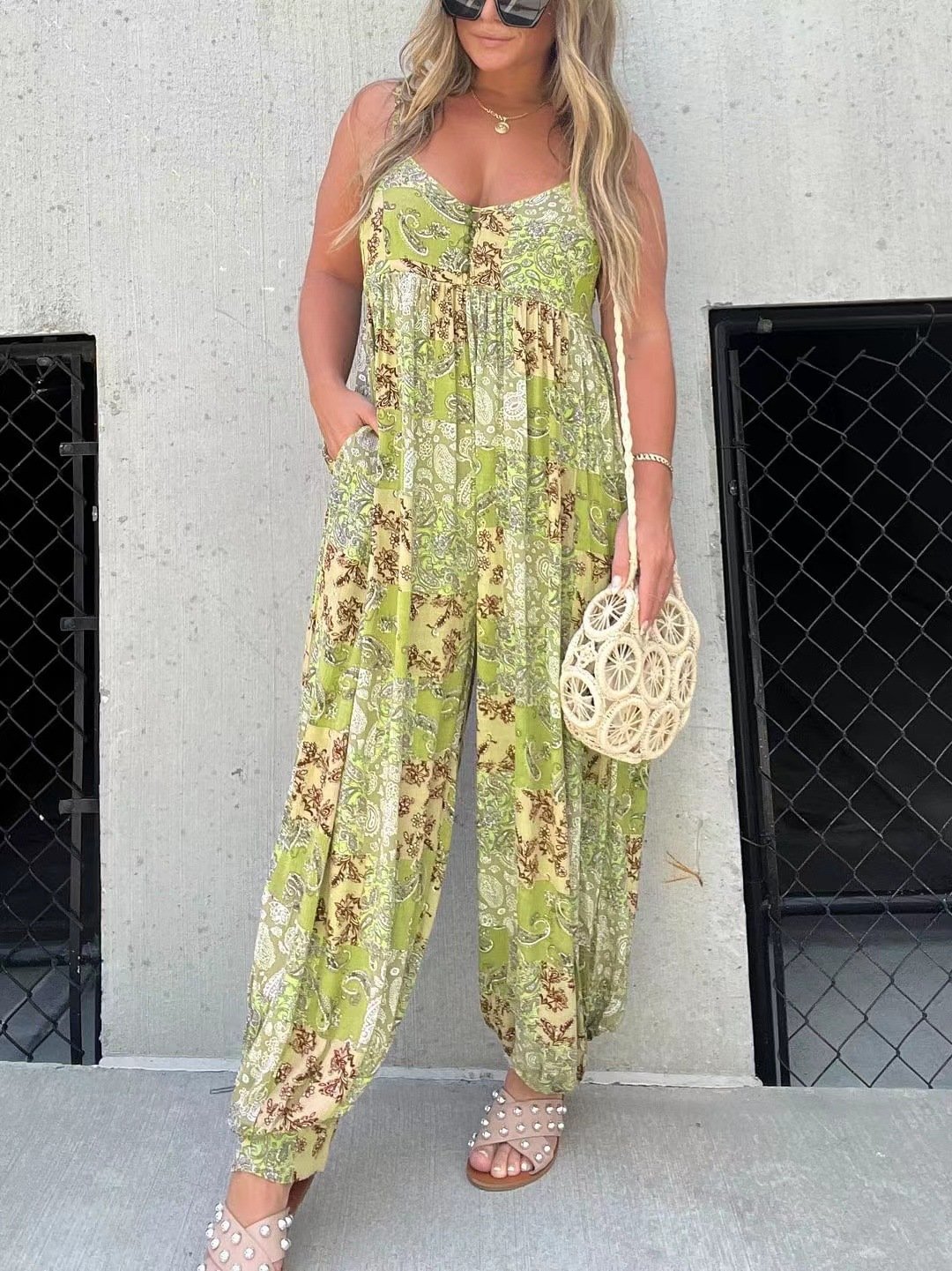 🔥Cooper bő jumpsuit patchwork mintával